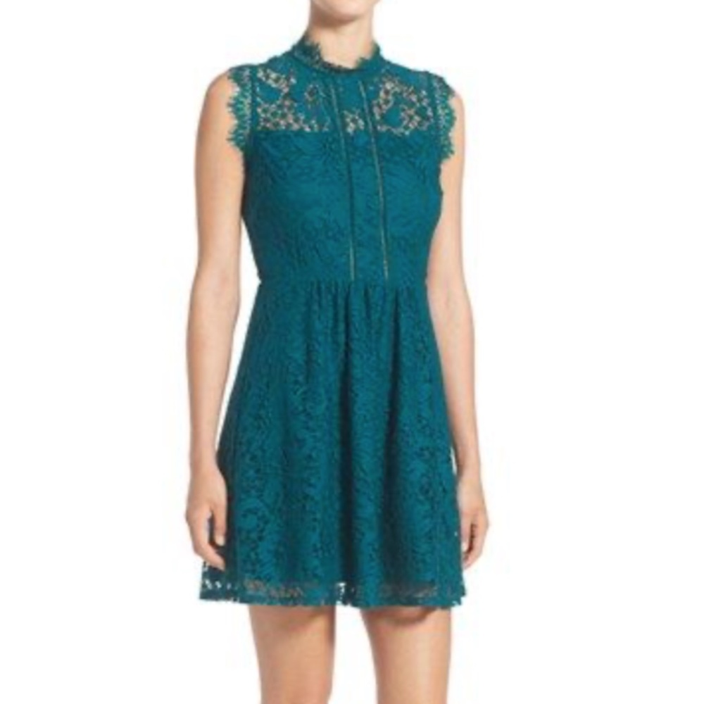 SPEECHLESS Lace Mini Skater Dress in Teal NWOT